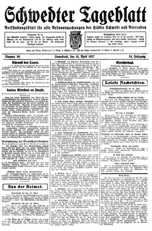 Schwedter Tageblatt vom 16.04.1927