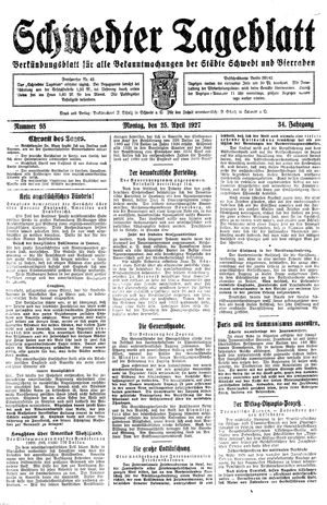 Schwedter Tageblatt vom 25.04.1927