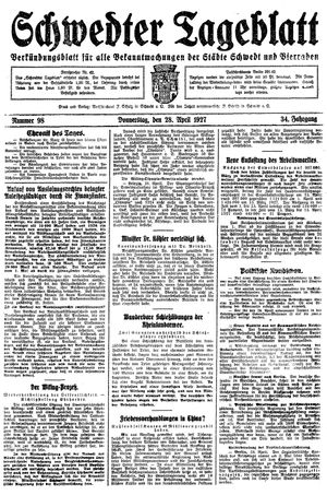 Schwedter Tageblatt vom 28.04.1927
