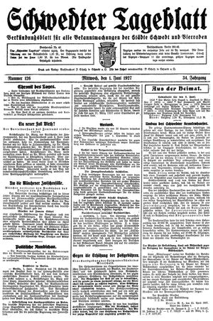 Schwedter Tageblatt vom 01.06.1927
