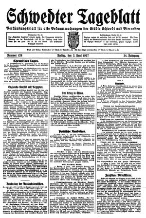 Schwedter Tageblatt vom 03.06.1927