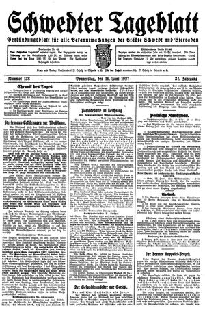 Schwedter Tageblatt vom 16.06.1927