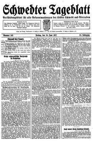 Schwedter Tageblatt vom 24.06.1927
