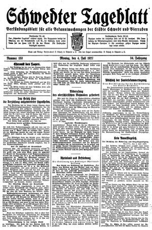 Schwedter Tageblatt vom 04.07.1927