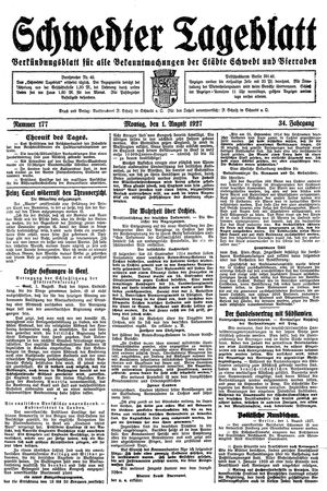 Schwedter Tageblatt vom 01.08.1927