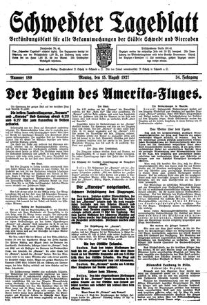 Schwedter Tageblatt vom 15.08.1927