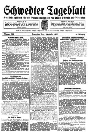 Schwedter Tageblatt vom 01.09.1927