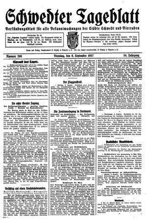 Schwedter Tageblatt vom 06.09.1927