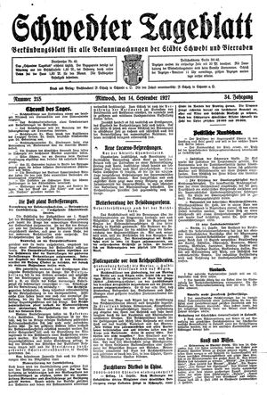 Schwedter Tageblatt vom 14.09.1927