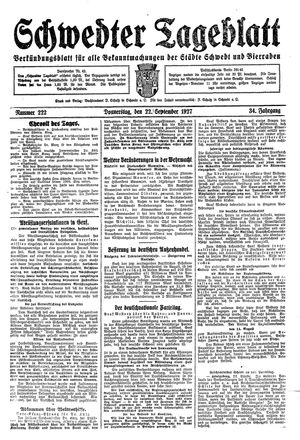 Schwedter Tageblatt vom 22.09.1927