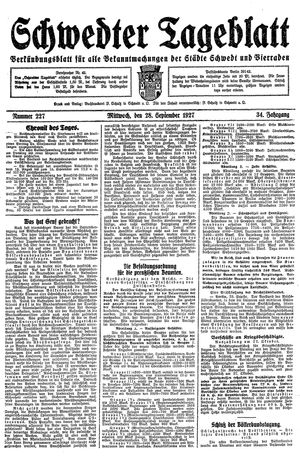 Schwedter Tageblatt vom 28.09.1927