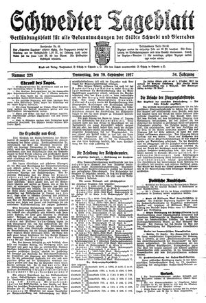 Schwedter Tageblatt vom 29.09.1927