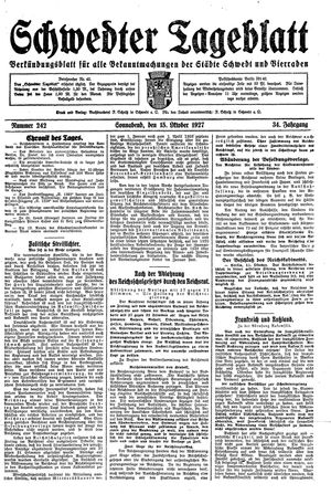 Schwedter Tageblatt vom 15.10.1927