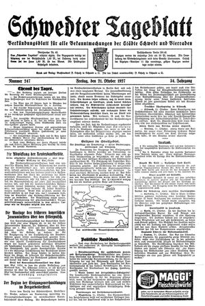 Schwedter Tageblatt vom 21.10.1927