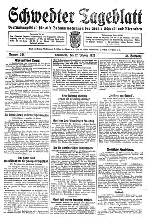 Schwedter Tageblatt vom 22.10.1927