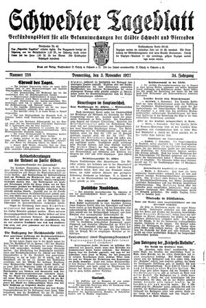 Schwedter Tageblatt vom 03.11.1927