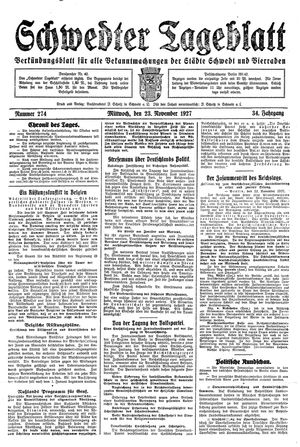 Schwedter Tageblatt vom 23.11.1927