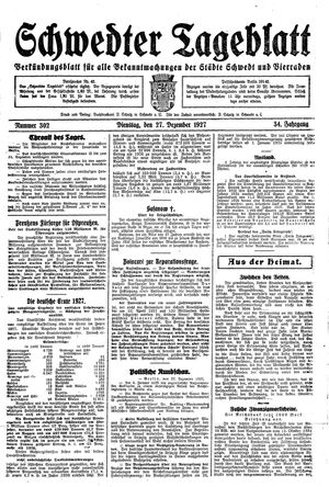 Schwedter Tageblatt vom 27.12.1927