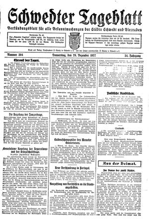 Schwedter Tageblatt vom 29.12.1927