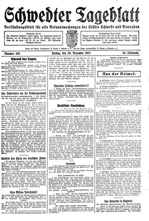 Schwedter Tageblatt vom 30.12.1927