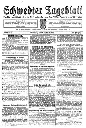 Schwedter Tageblatt on Feb 9, 1928