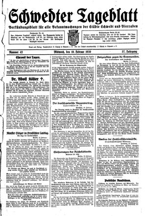 Schwedter Tageblatt vom 19.02.1930