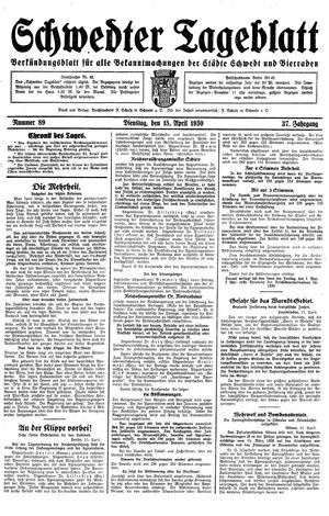 Schwedter Tageblatt vom 15.04.1930
