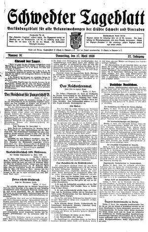 Schwedter Tageblatt on Apr 17, 1930