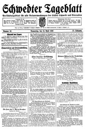 Schwedter Tageblatt vom 24.04.1930