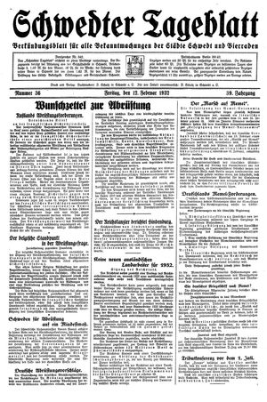 Schwedter Tageblatt vom 12.02.1932