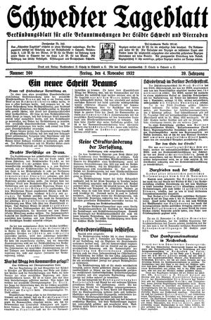 Schwedter Tageblatt vom 04.11.1932