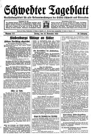 Schwedter Tageblatt vom 25.11.1932