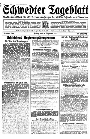 Schwedter Tageblatt vom 16.12.1932