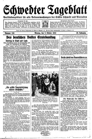 Schwedter Tageblatt vom 02.10.1933
