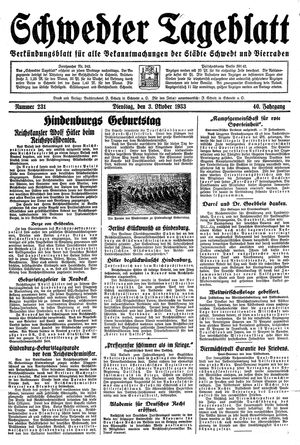 Schwedter Tageblatt vom 03.10.1933