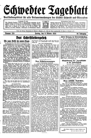 Schwedter Tageblatt vom 06.10.1933