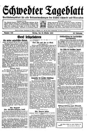 Schwedter Tageblatt vom 13.10.1933