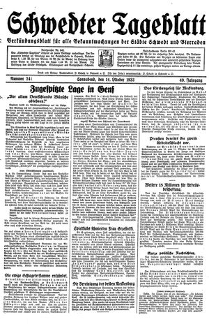 Schwedter Tageblatt vom 14.10.1933