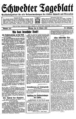 Schwedter Tageblatt vom 16.10.1933