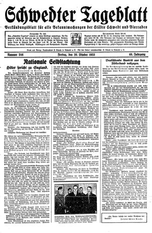 Schwedter Tageblatt vom 20.10.1933