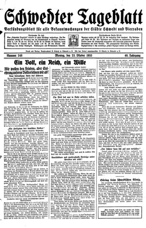 Schwedter Tageblatt vom 23.10.1933