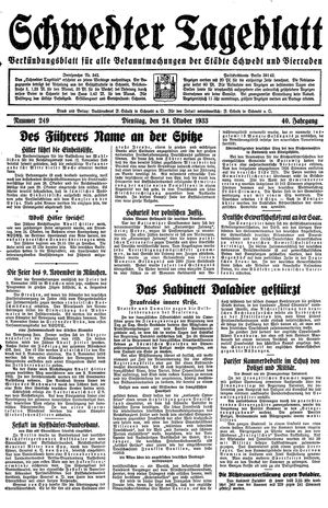 Schwedter Tageblatt vom 24.10.1933