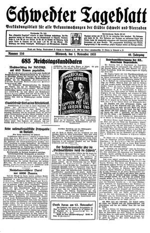 Schwedter Tageblatt on Nov 1, 1933