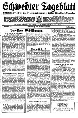 Schwedter Tageblatt on Nov 2, 1933
