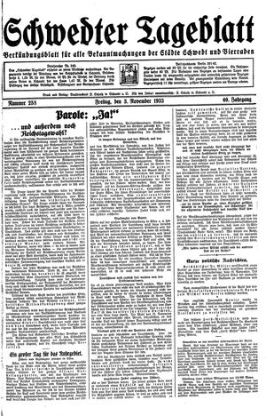 Schwedter Tageblatt vom 03.11.1933