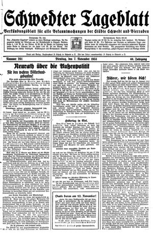 Schwedter Tageblatt vom 07.11.1933