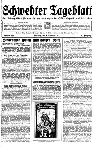 Schwedter Tageblatt vom 08.11.1933
