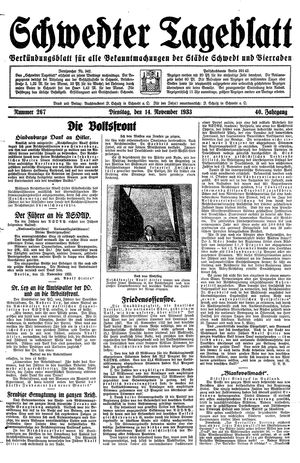 Schwedter Tageblatt vom 14.11.1933