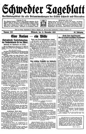 Schwedter Tageblatt vom 15.11.1933