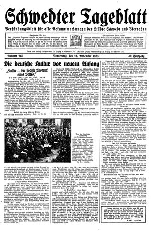 Schwedter Tageblatt vom 16.11.1933
